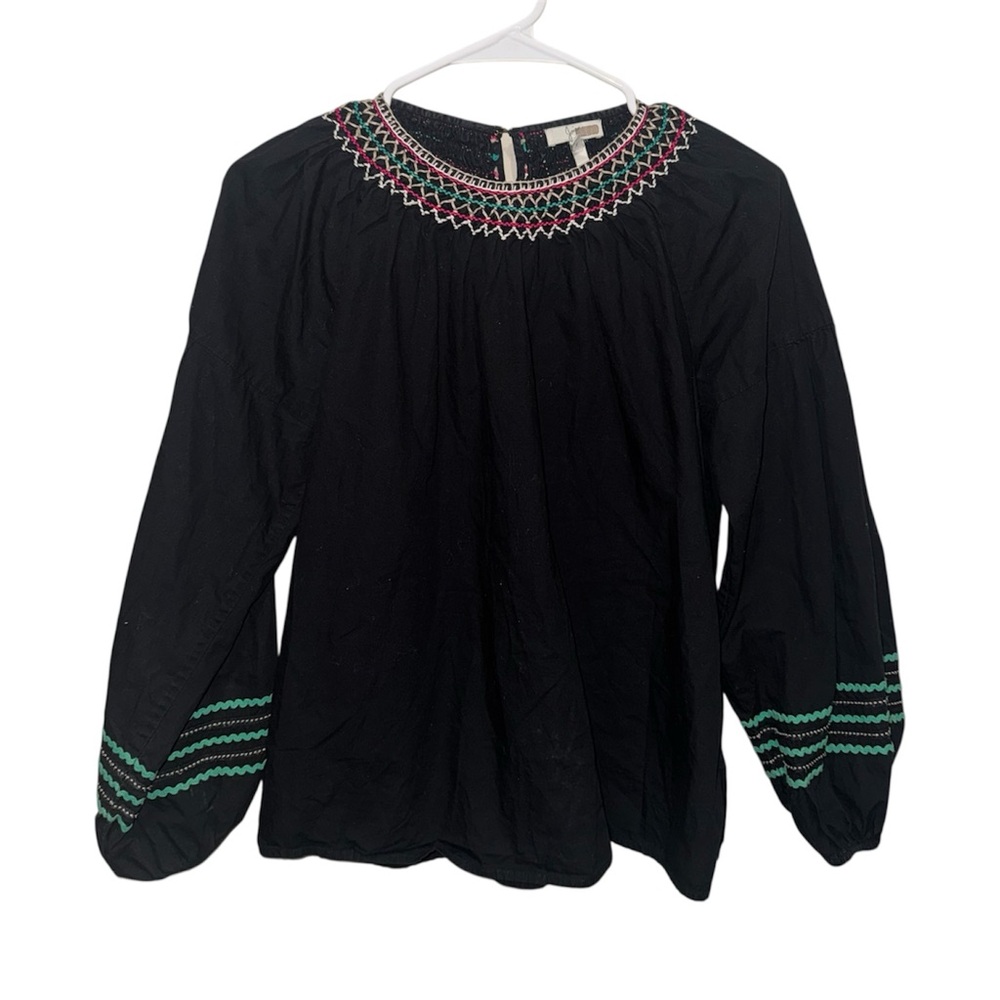 Joie Embroidered Black Puff Sleeve Blouse - Picture 2 of 6
